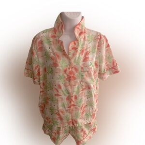 Cynthia Rowley Shortie  flamingo Pajamas  - S green coral , polyester